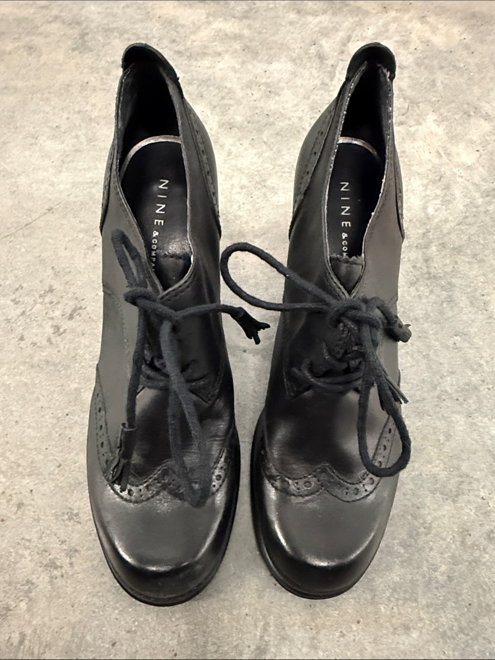 Nine & Co. Black Leather Lace-Up Wingtip Booties